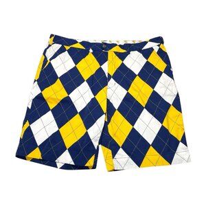 Loudmouth Golf Blue Yellow Argyle Fun Casual Shorts Diamond Men’s Size 42